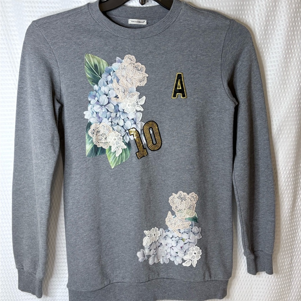 Dolce & Gabbana Gray Floral Sweatshirt Sz XS